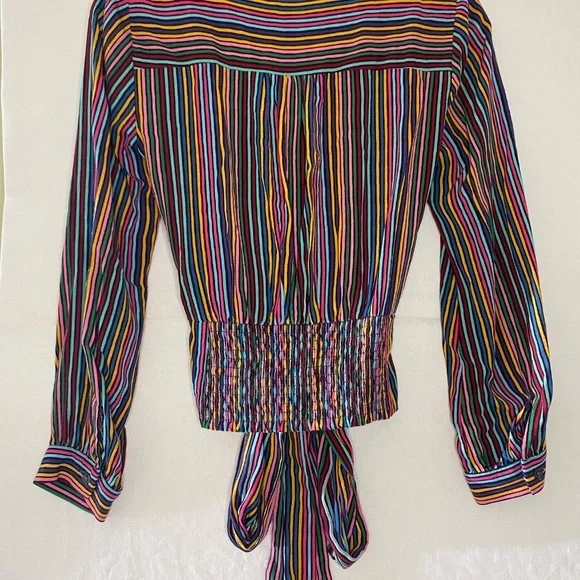 Maeve By Anthropology Multicolor V Neck Wrap Long Sleeve Top w/ Tie Size 4 Small - Picture 11 of 12